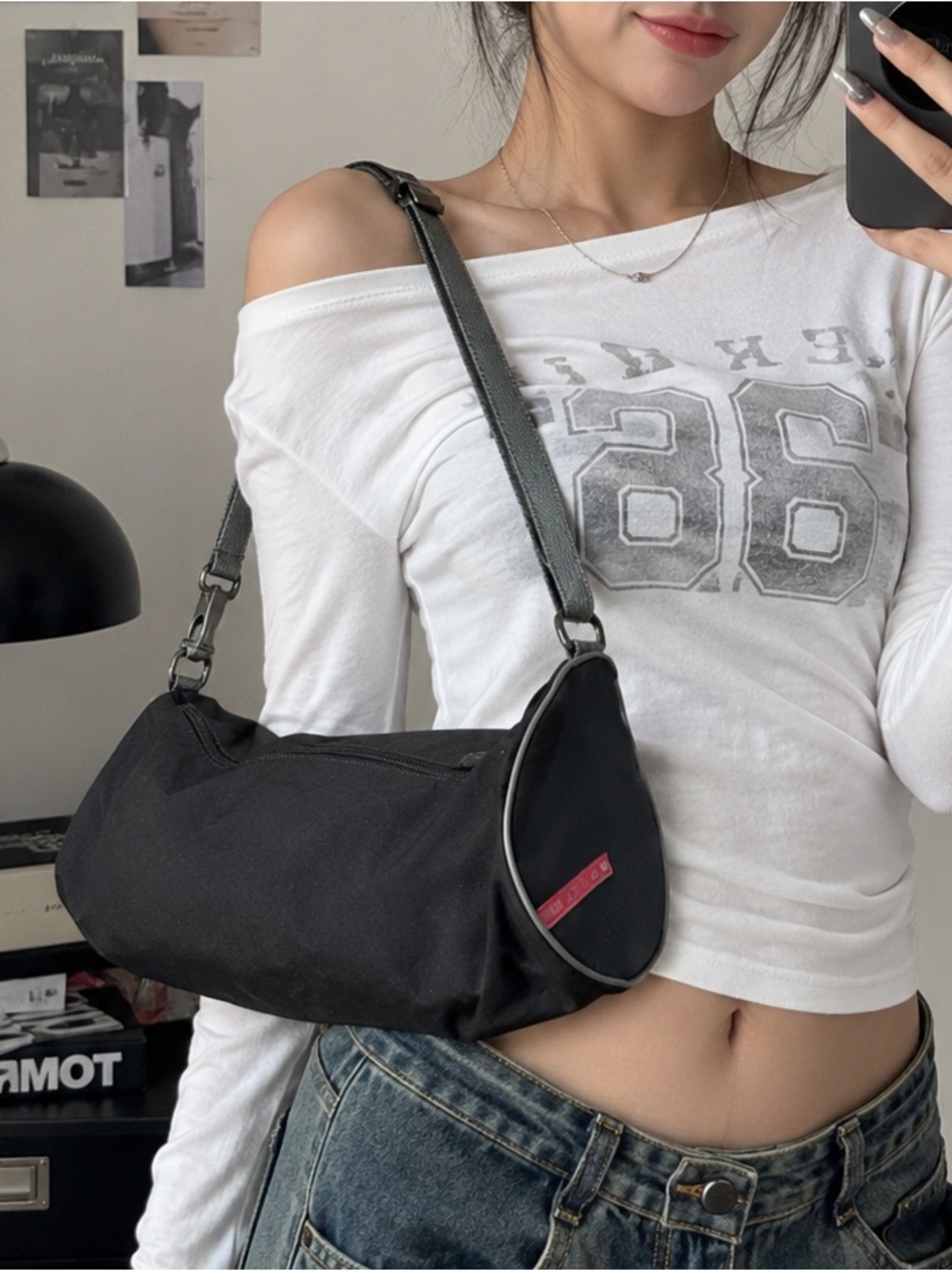 Vintage Y2K Prada Sport Logo Mini Duffel Barrel Bag Nylon Black Silver Hardware